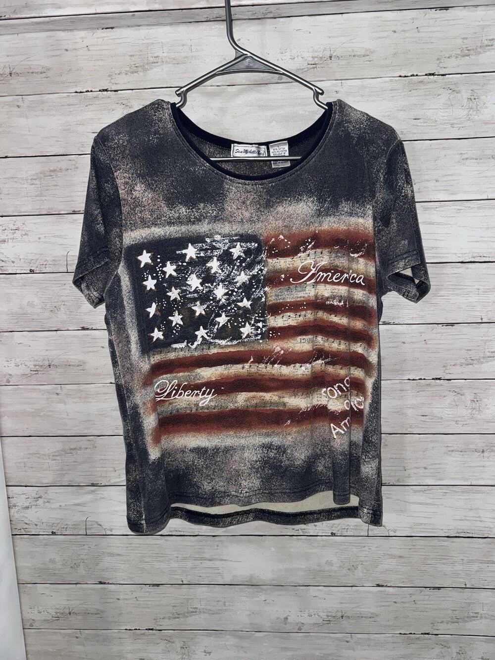 Vintage San Michelle Bay Americana T-shirt Women’s Large Patriotic USA Flag 90s